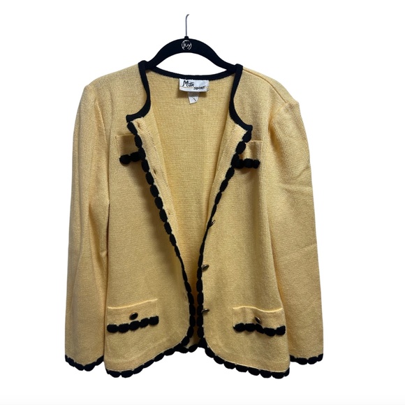 Mita Sweaters - Vintage Mita Sport Yellow and Black Knit Cardigan 4 Petite
